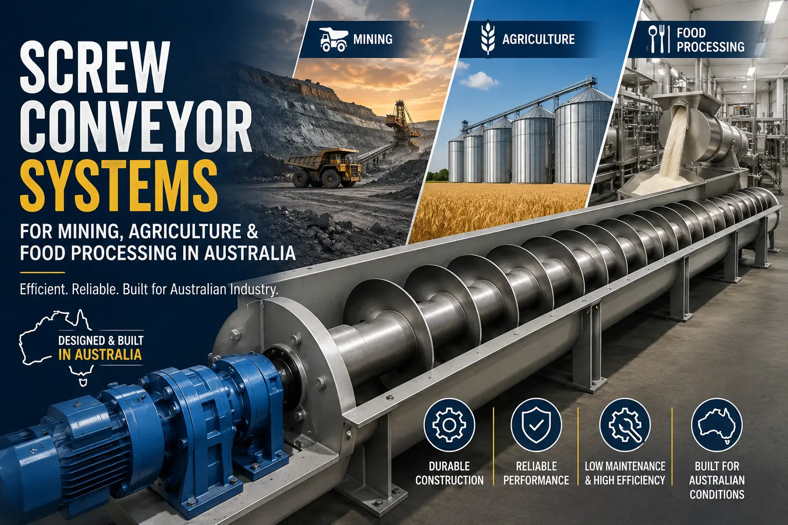 Screw Conveyor Systems for Mining, Agriculture & Food Processing in Australia